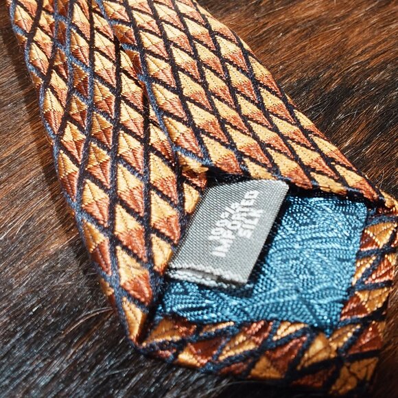 Cline and Company Gold, Copper, Black Cross Hatching Silk Tie - Picture 4 of 4